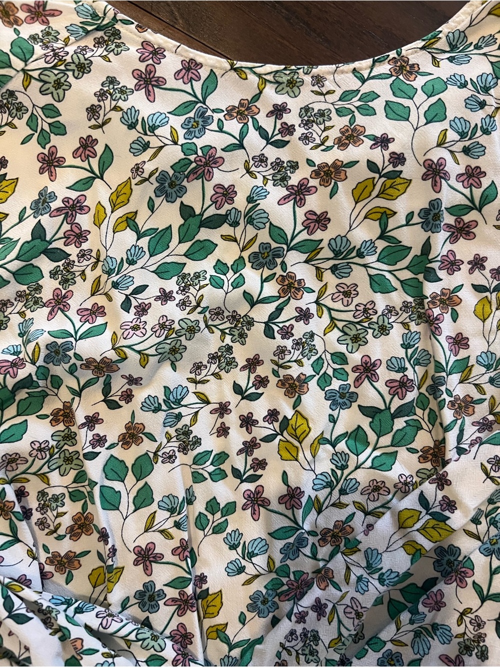 LOFT White Floral Long-Sleeve Blouse with Green Leaf Print - Picture 5 of 8